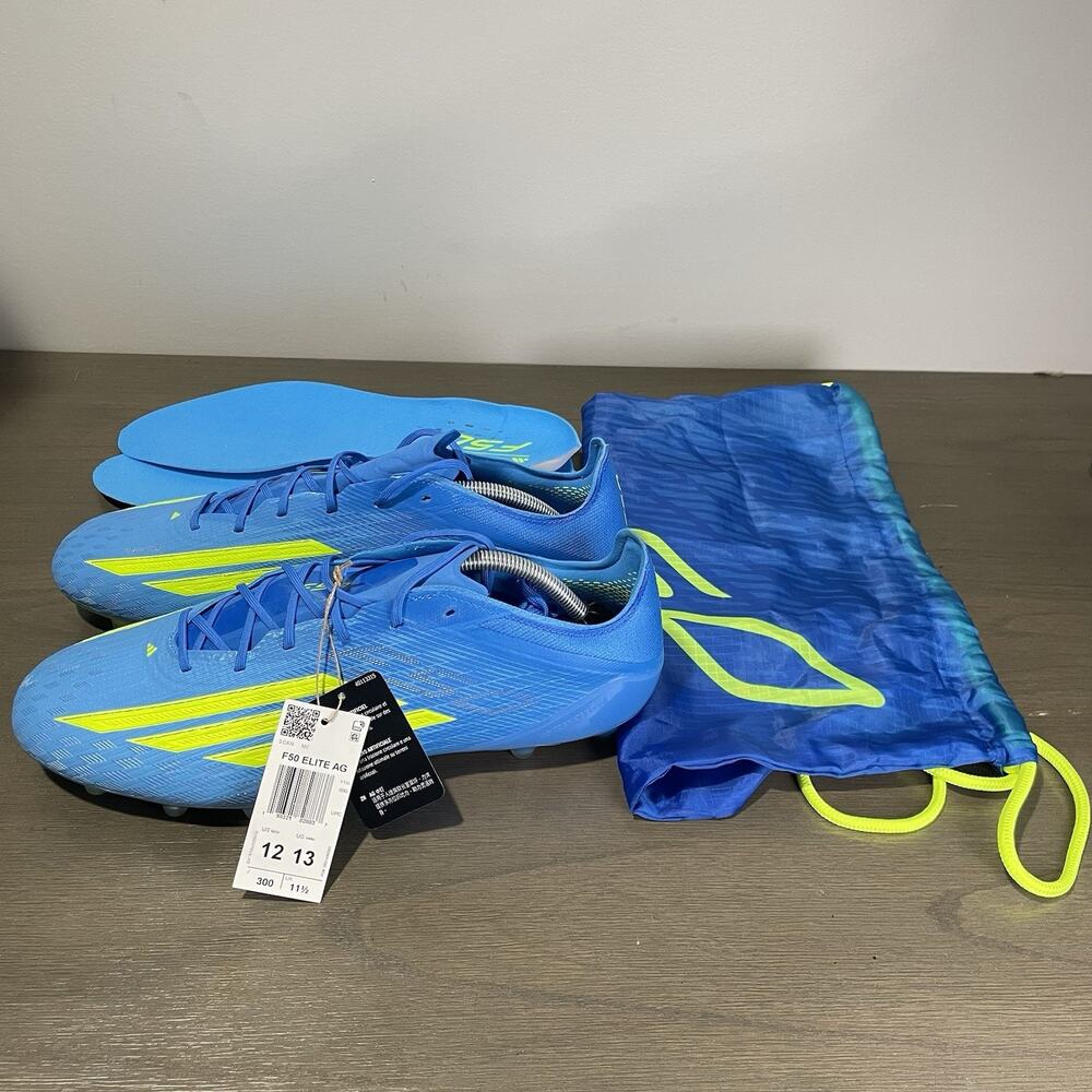 Adidas Mens Size 12 Soccer Cleats NEW F50 Elite AG Blue Yellow JR6463 Ice Cold